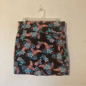 Charlotte Russe 2X tropical mini skirt black with pink and turquoise design